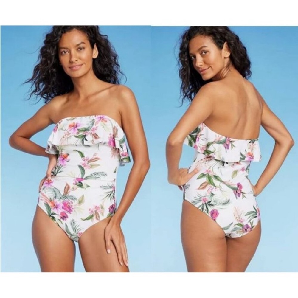NWT Bandeau Flounce High-Coverage One-Piece Swimsuit | Kona Sol | M